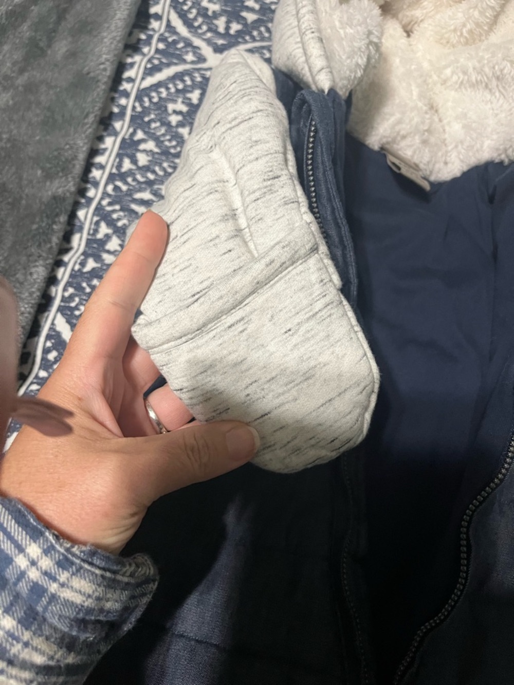 Calvin Klein Jeans Navy Puffer Snowsuit with Heather Gray Hood & Sleeves - Picture 6 of 8